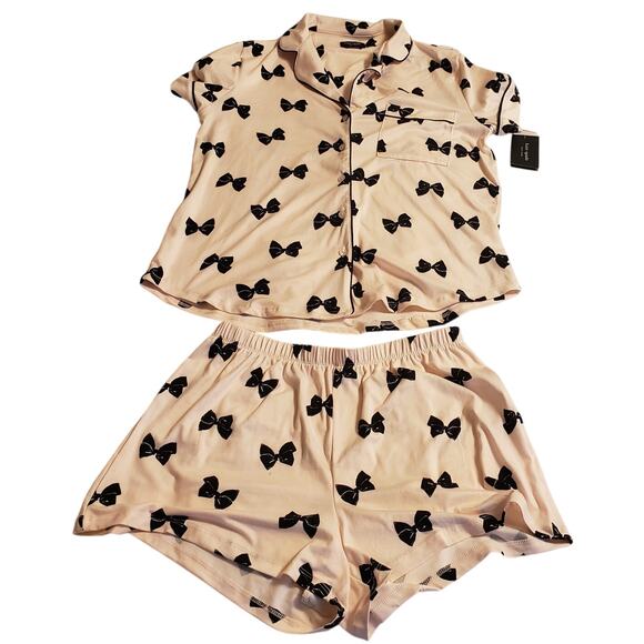 kate spade Other - Kate Spade NWT Short Pajama Set Pink with Black Bows Size Small